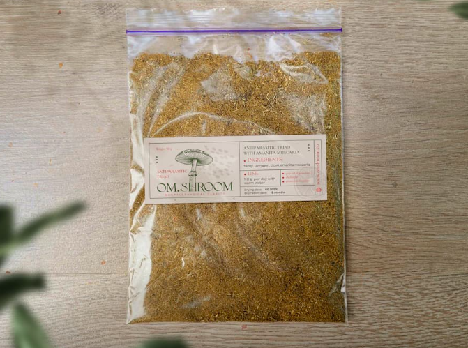 om.shroom’s ANTIPARASITIC TRIAD with Amanita Muscaria Powder  - plant-based antiparasitic triad effectively removes all types of parasites, harmful fungi, and waste products